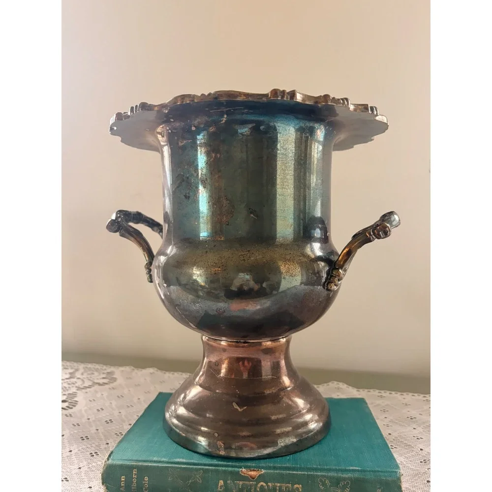 Vintage Oneida Silver Plate Champagne Bucket Wine Chiller Ornate Handles Patina